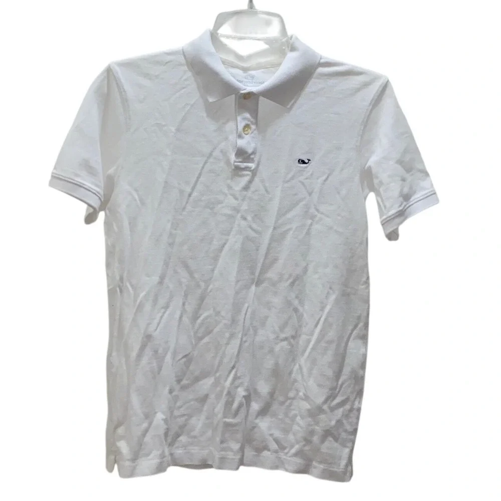 Vineyard Vines Boy White Cotton Pique Short Sleeve Whale Logo Polo Shirt L 16-18